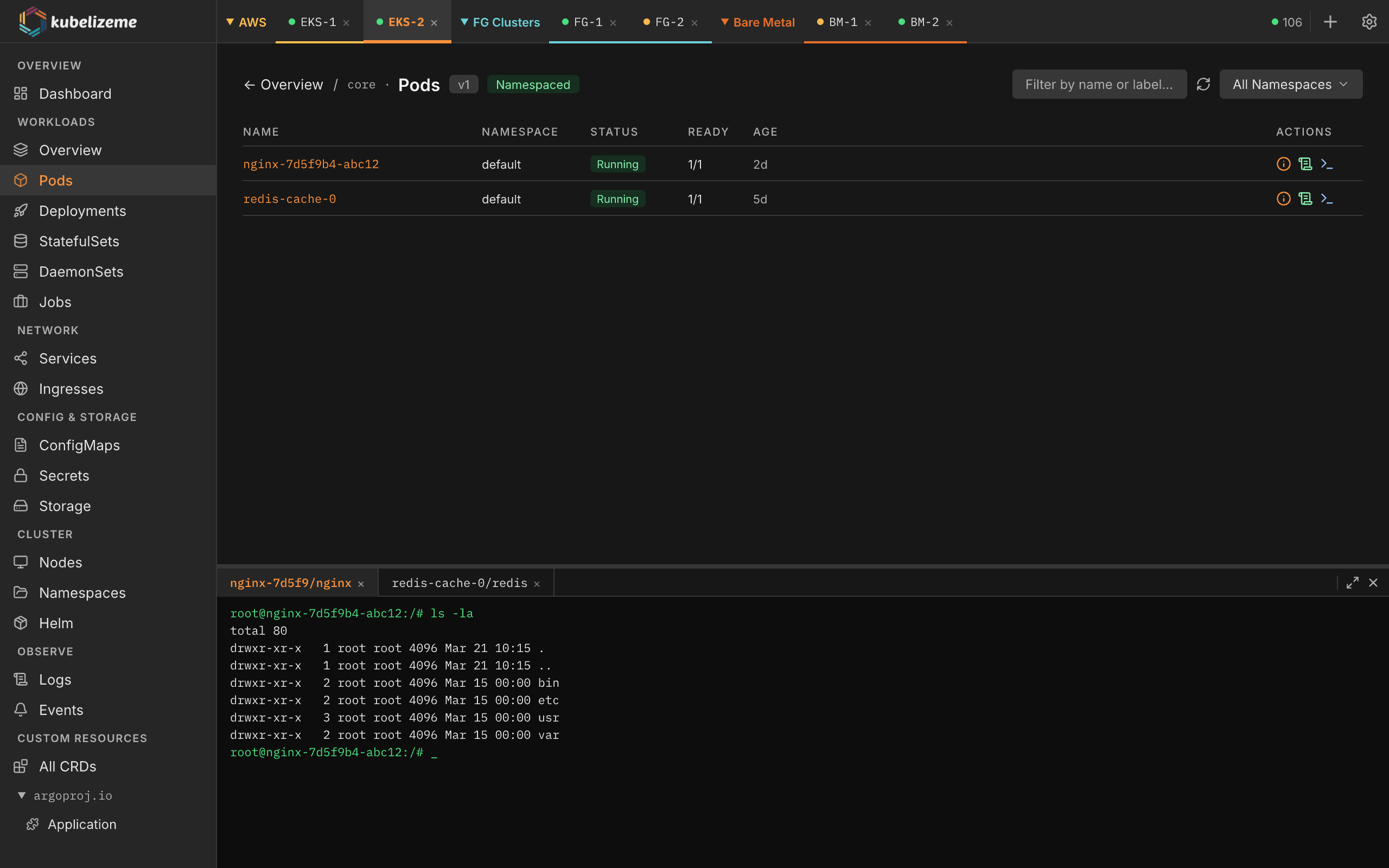 Pods with integrated terminal